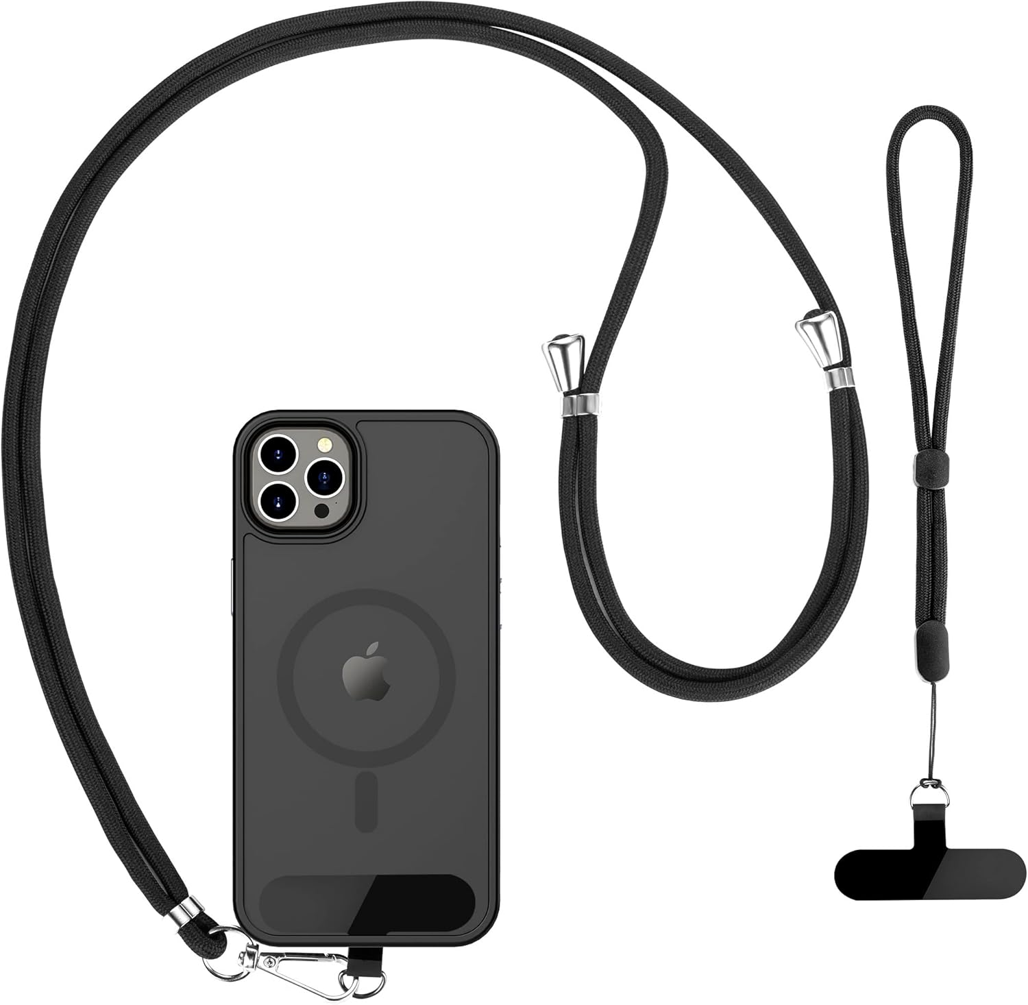 CACOE Cell Phone Lanyard 2 Pcs-1 Pcs Adjustable Neck Strap,1 Pcs Wrist Strap,2 Pcs Pads,Universal Crossbody,Multifuctional Compatible with Most Smartphones(Black)